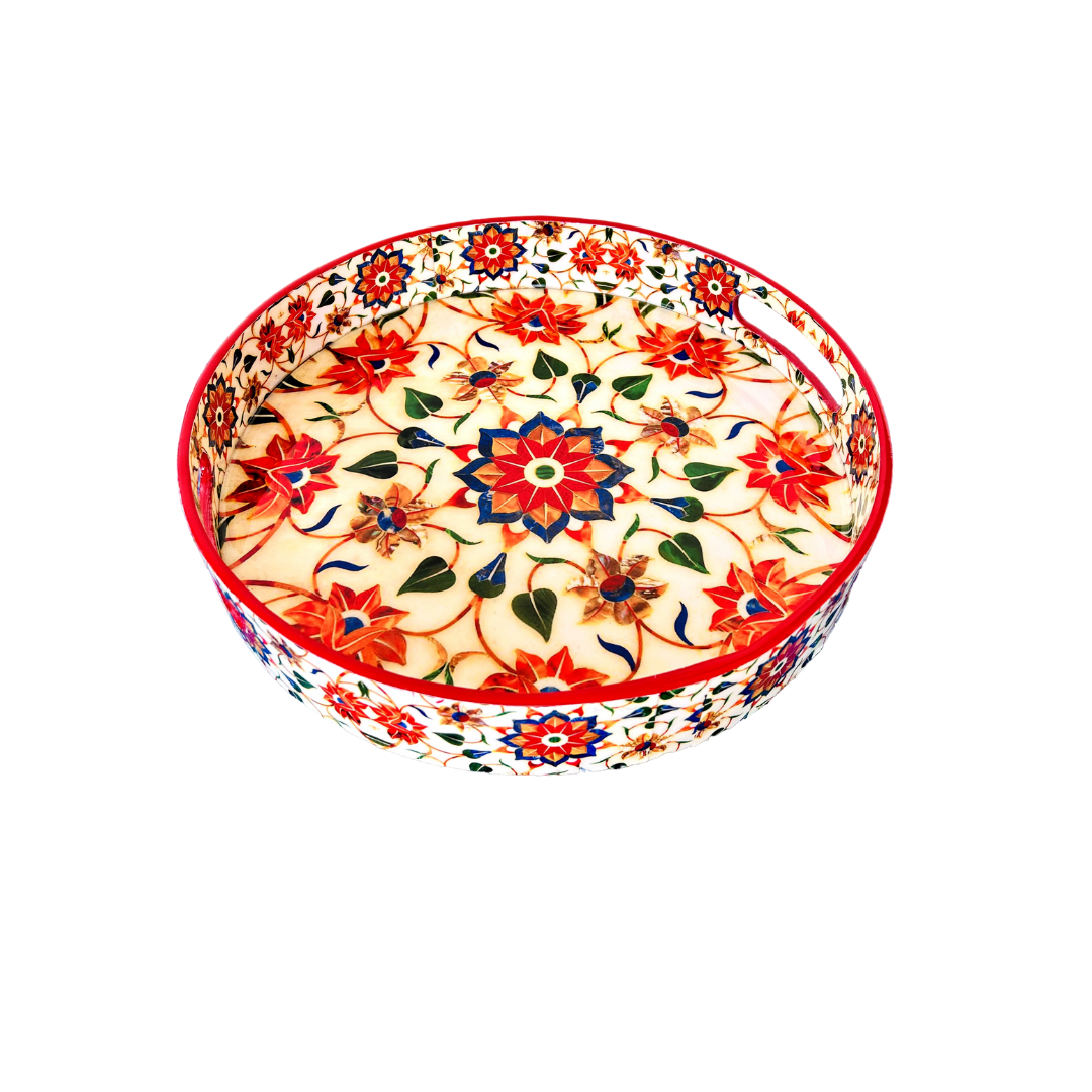 Premium Wooden Tray- Red Floral (12x12 inches)