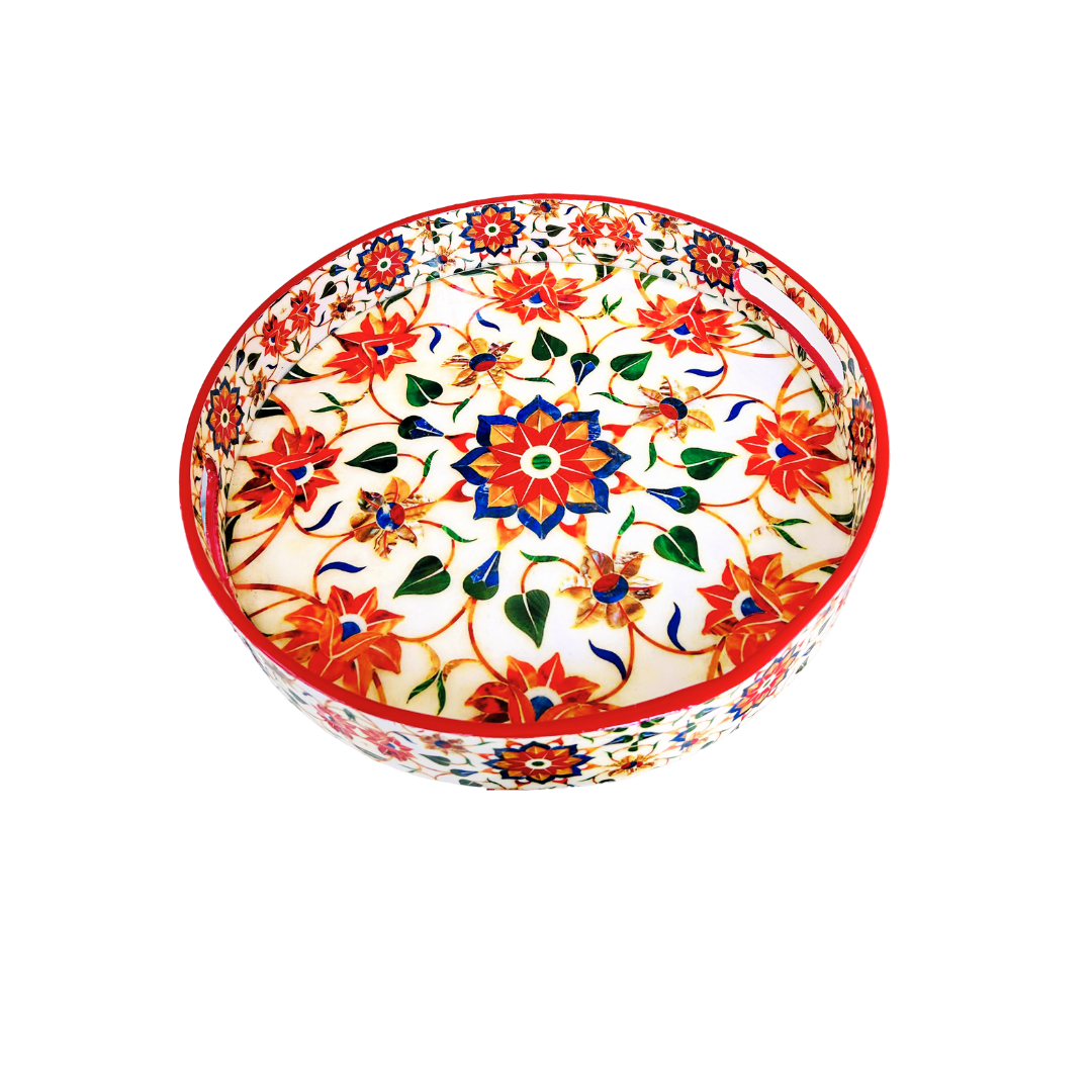 Premium Wooden Tray- Red Floral (12x12 inches)