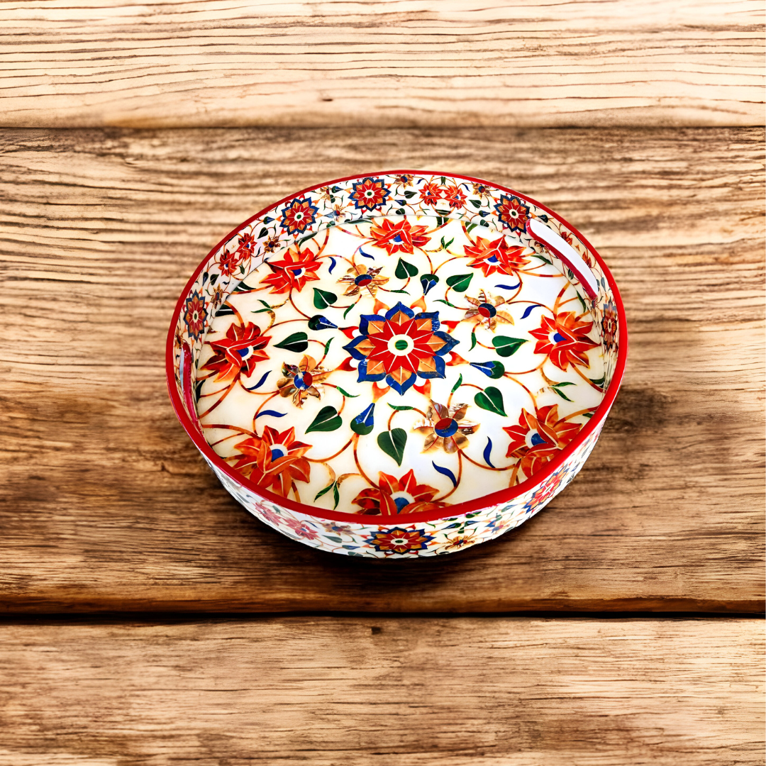 Premium Wooden Tray- Red Floral (12x12 inches)