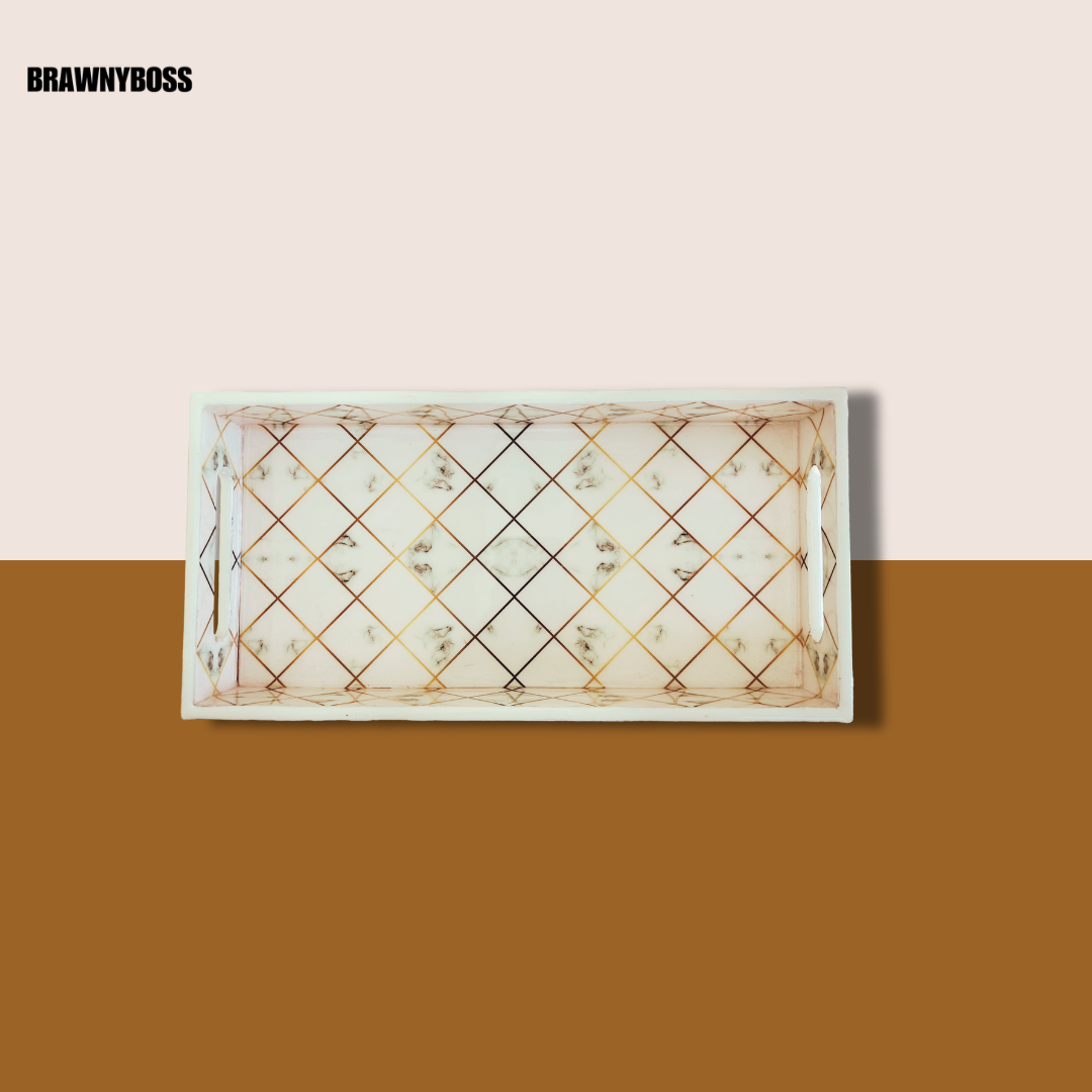 Premium Wooden Rectangle Tray - 12X6X2 inches (White Gold)