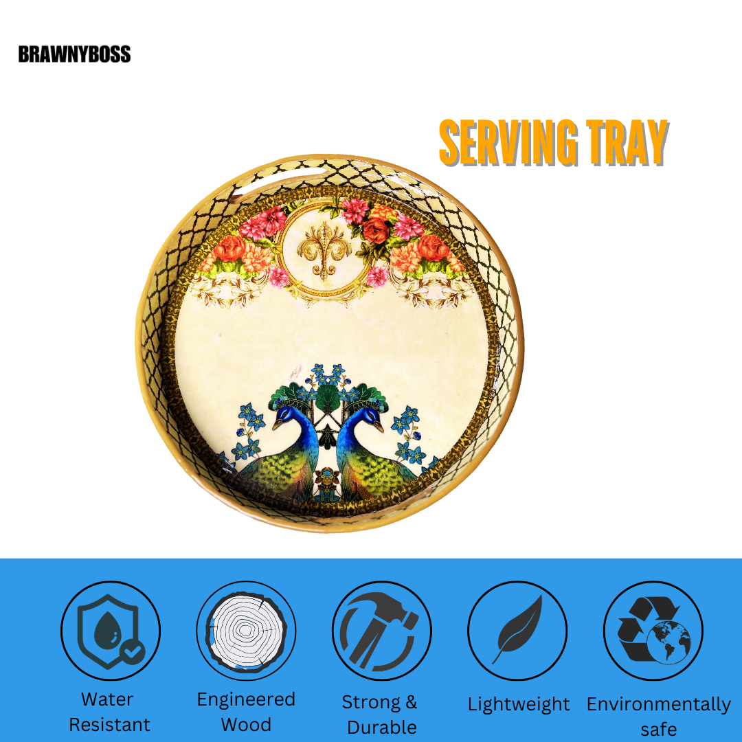 Premium Wooden Tray- Peacock (12x12 inches)