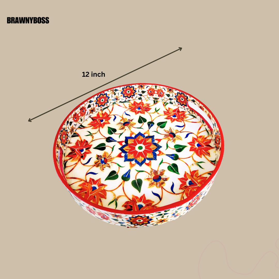 Premium Wooden Tray- Red Floral (12x12 inches)