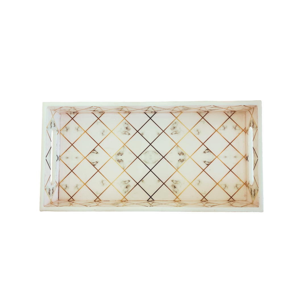 Premium Wooden Rectangle Tray - 12X6X2 inches (White Gold)