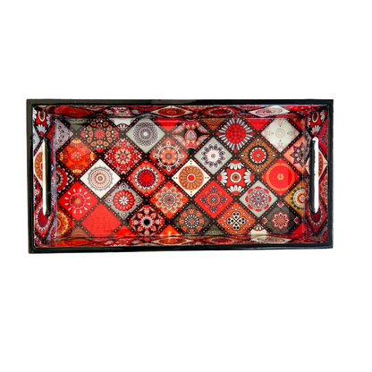 Premium Wooden Rectangle Tray - 12X6X2 inches (Red Maze)