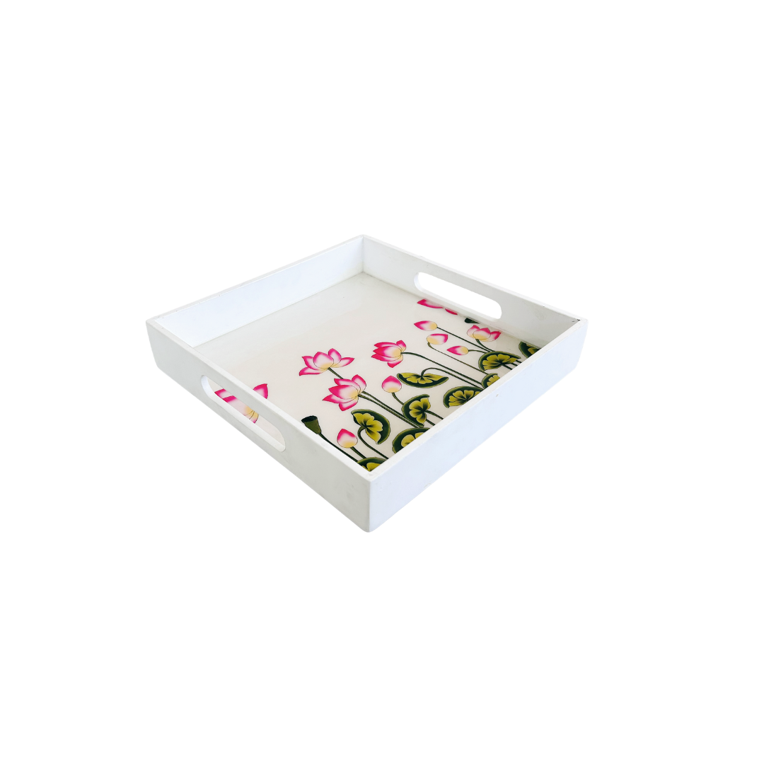 Premium White Painted Serving Tray- Tulip (10x10 inches)