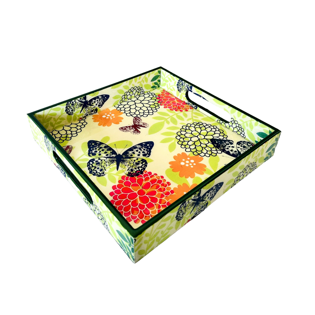 Premium Wooden Tray 8 inches (Green Floral)