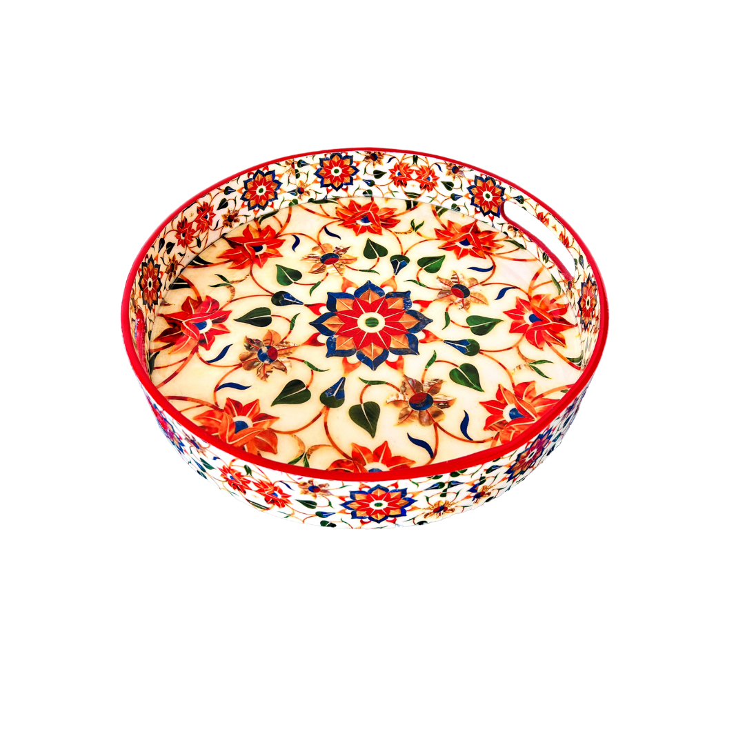 Premium Wooden Tray- Red Floral (10x10 inches)