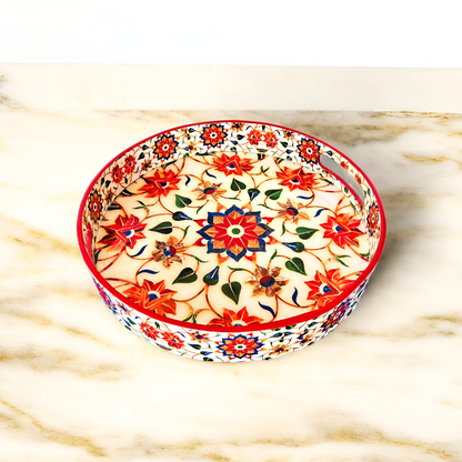 Premium Wooden Tray- Red Floral (10x10 inches)