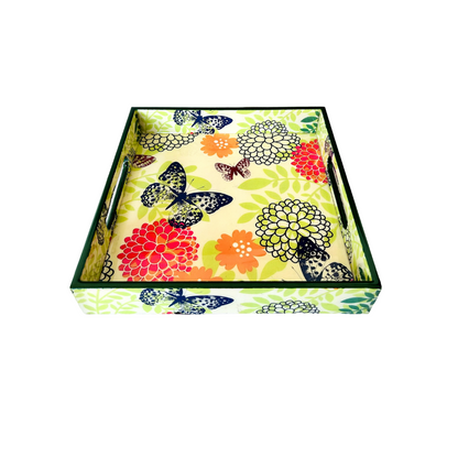 Premium Wooden Tray 10 inches (Green Floral)