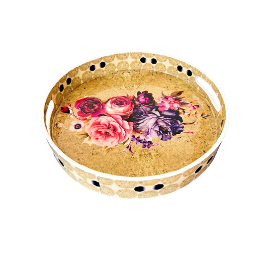 Premium Wooden Tray- Brown Pink Rose (12x12 inches)