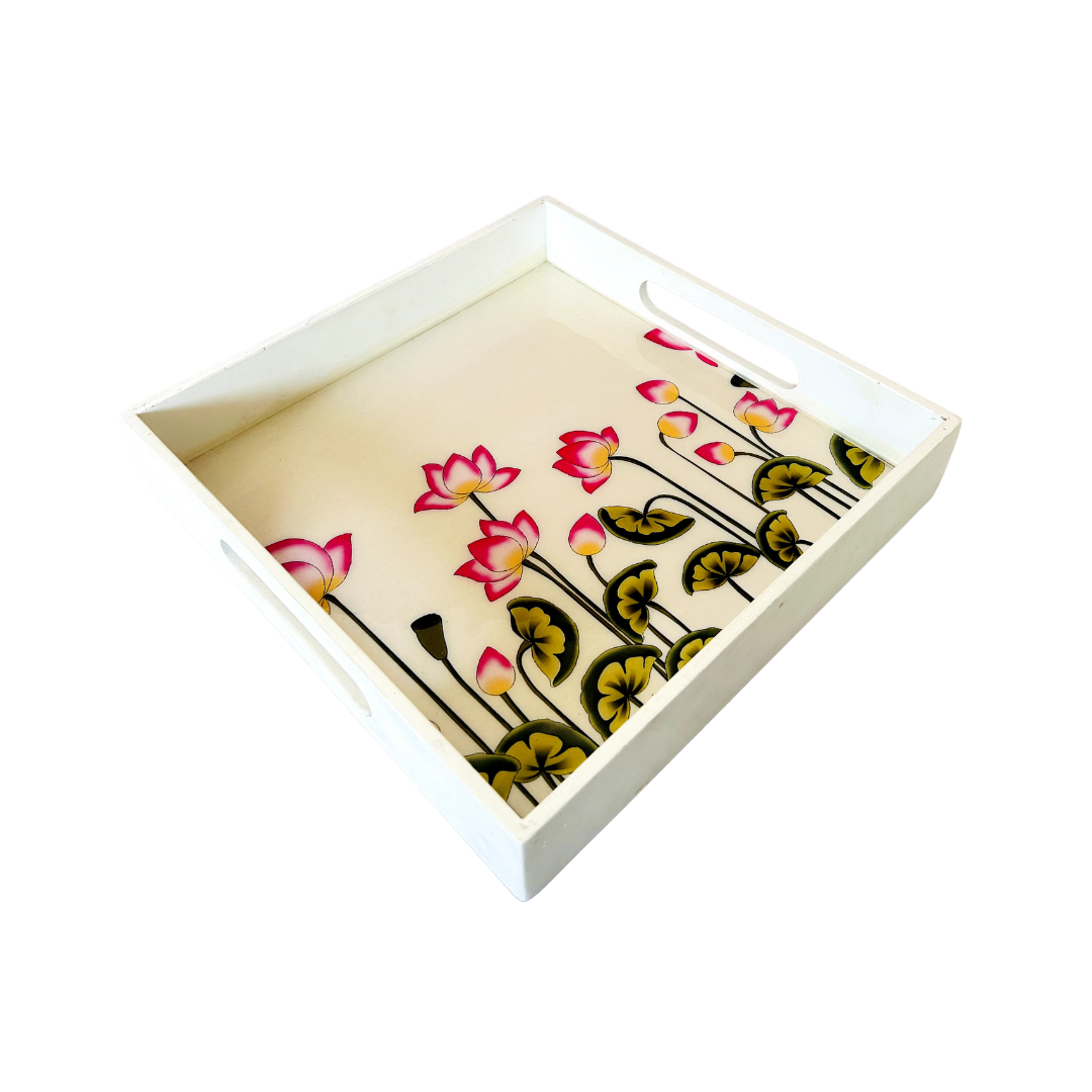 Premium White Painted Serving Tray- Tulip (10x10 inches)