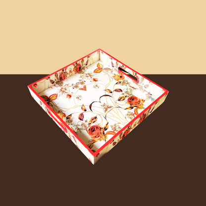 Cream Red Floral Serving Tray (10X10 inches)