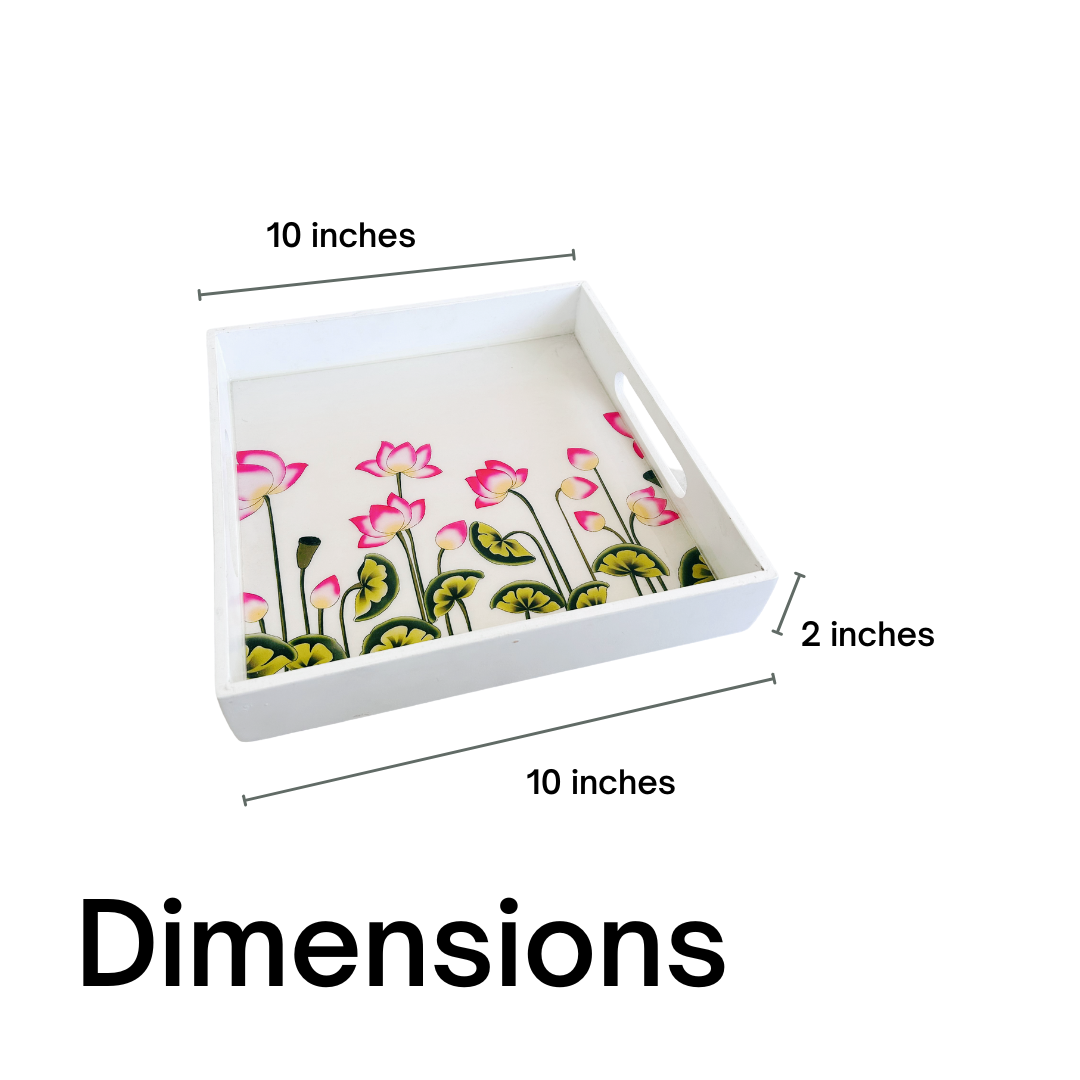 Premium White Painted Serving Tray- Tulip (10x10 inches)