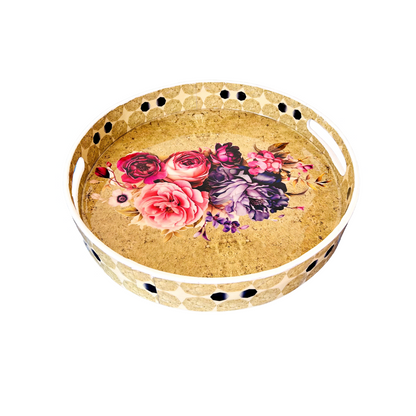 Premium Wooden Tray- Brown Pink Rose (10x10 inches)