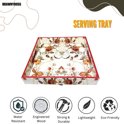 Cream Red Floral Serving Tray (12X12 inches)