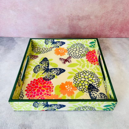 Premium Wooden Tray 10 inches (Green Floral)