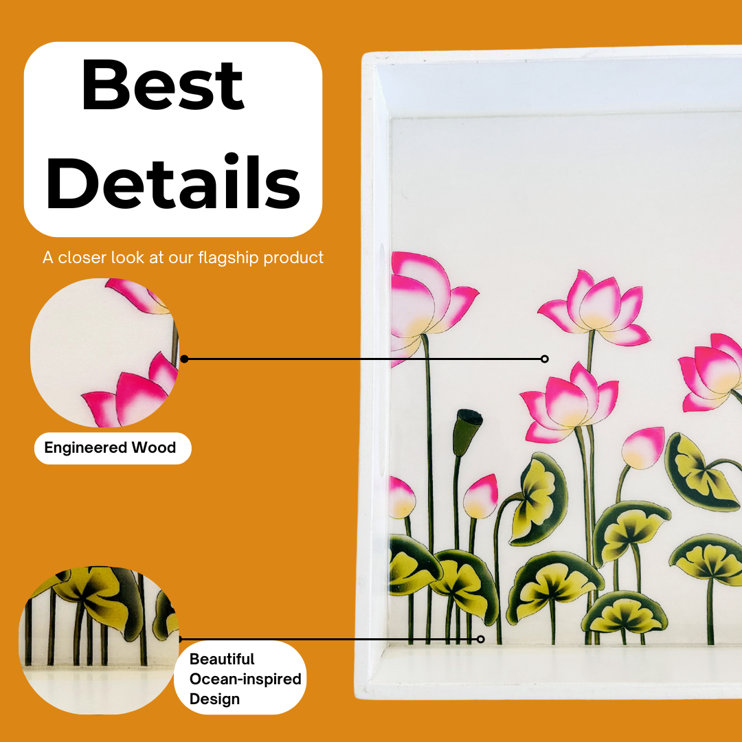 Premium White Painted Serving Tray- Tulip (10x10 inches)