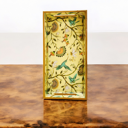 Premium Wooden Rectangle Tray - 12X6X2 inches (Yellow Birds)