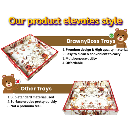 Cream Red Floral Serving Tray (12X12 inches)