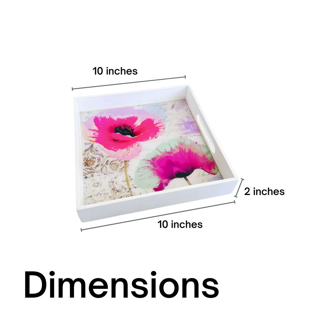 Premium White Painted Serving Tray- Pink Flower (10x10 inches)