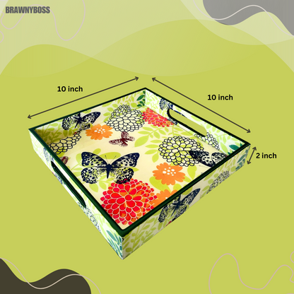 Premium Wooden Tray 10 inches (Green Floral)