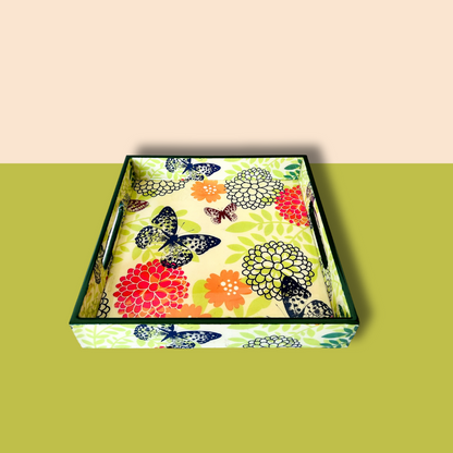 Premium Wooden Tray 8 inches (Green Floral)