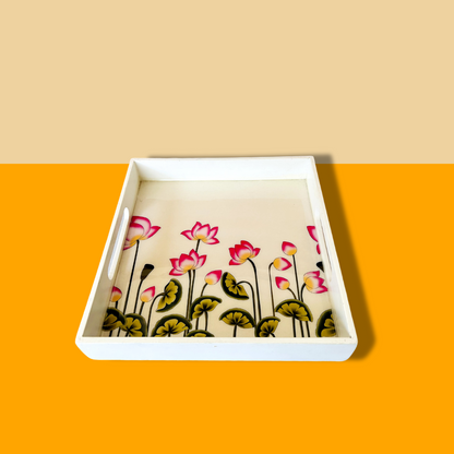 Premium White Painted Serving Tray- Tulip (10x10 inches)