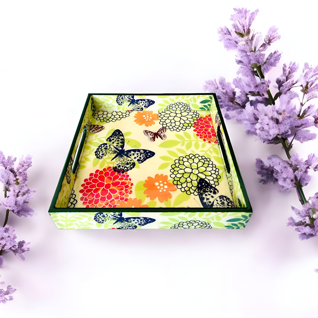 Premium Wooden Tray 8 inches (Green Floral)