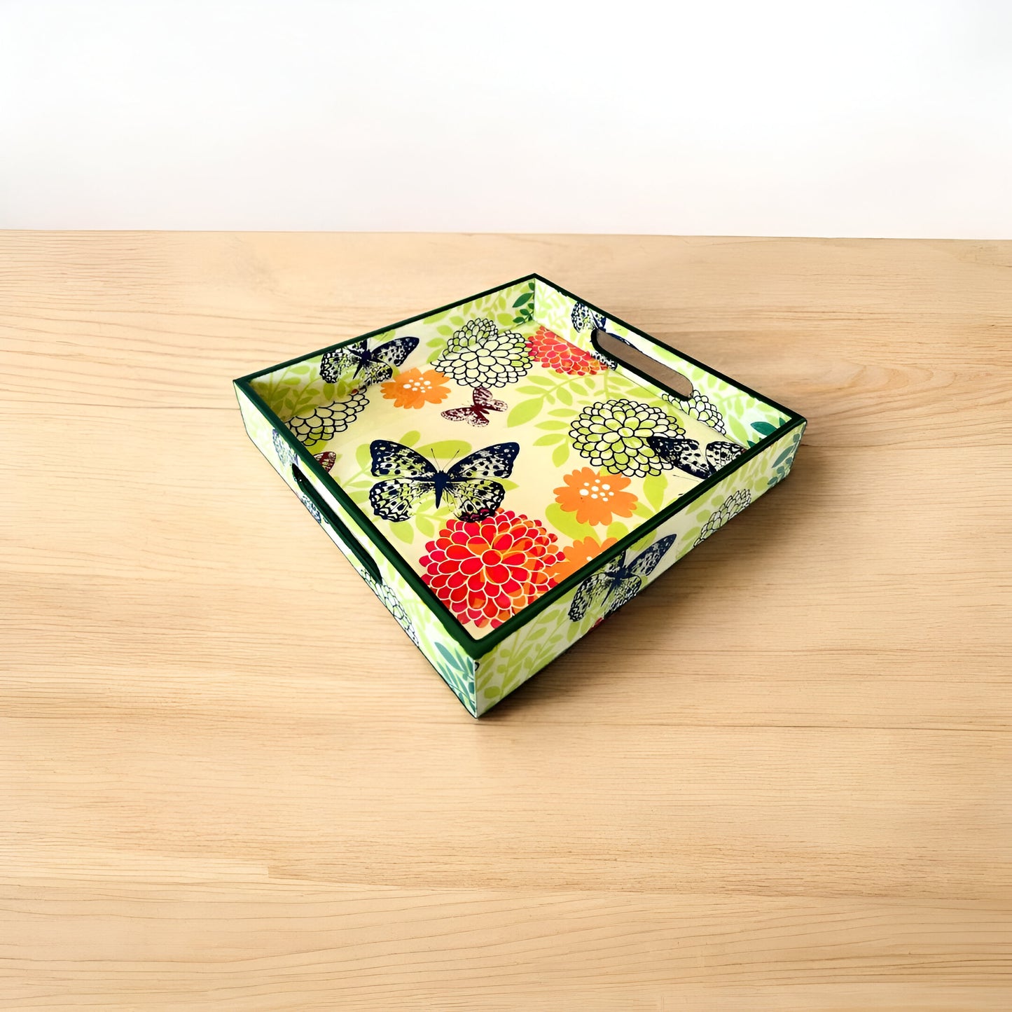 Premium Wooden Tray 10 inches (Green Floral)